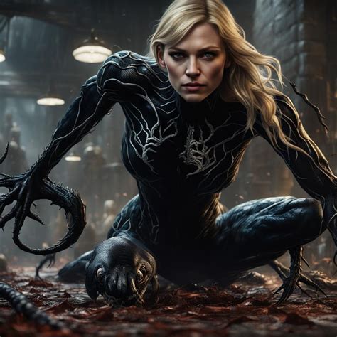 Kristen Dunst With Venom Symbiote Crawling Mj Posing Ai Generated