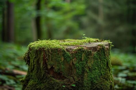 Moss Covered Tree Stump In Forest Premium Ai Generated Image