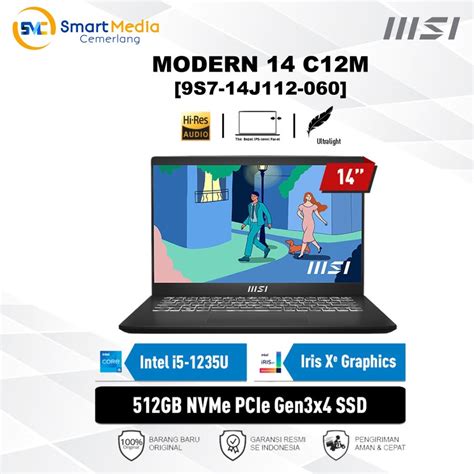 Jual MSI Modern 14 C12M 9S7 14J112 060 I5 1235U 8GB 512GB IRIS XE 14