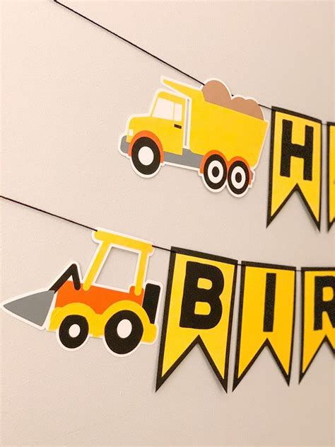 Construction Themed Birthday Banner With Cars And Trucks On The Front