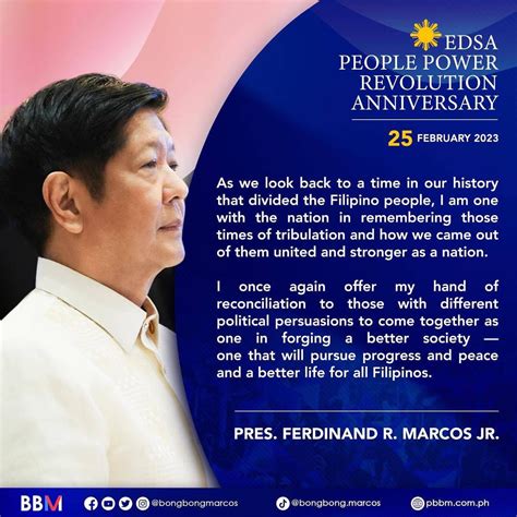 Pres. Ferdinand Marcos Jr. on the 37th anniversary of the EDSA People ...