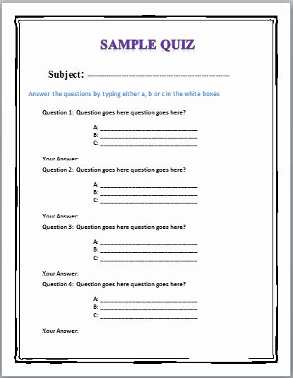 30 Microsoft Word Quiz Template | Example Document Template