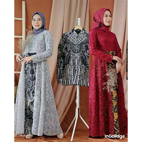 Jual Gamis Batik Modern Couple Pasangan Kondangan Couple Gamis Brukat Syari Muslimah Terbaru