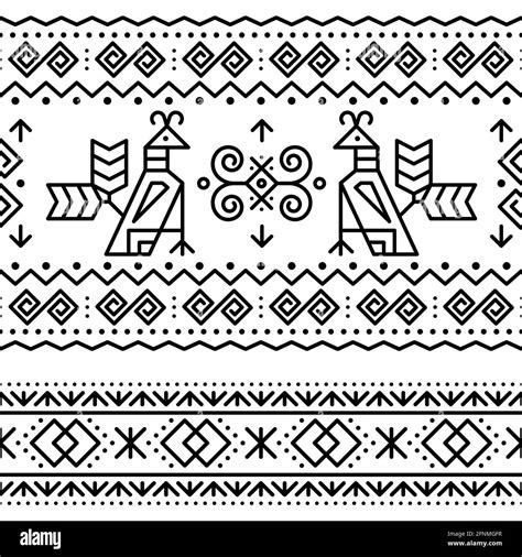 Slovak tribal folk art vector seamless geometric two black patterns ...