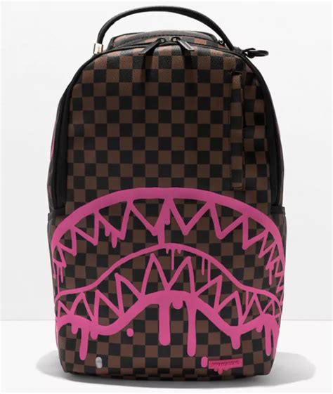 Sprayground Pink Drip Dlx Brown Checkered Backpack