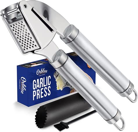 Orblue Stainless Steel Garlic Press Mincer And Crusher With Garlic