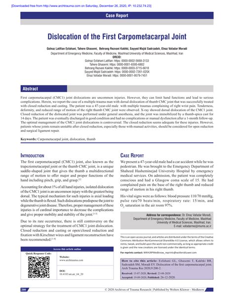 (PDF) Dislocation of the first carpometacarpal joint