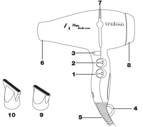 Ventoso V501 Hairdresser Blow Dryer Instruction Manual