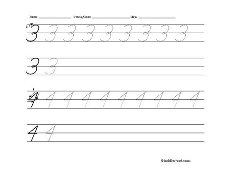 Free Printable Cursive Numbers 3 And 4 Worksheet