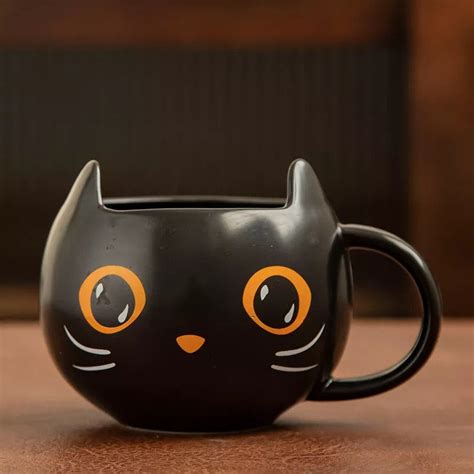 Cute Black Cat Mug Ceramic Mug Porcelain Mug Cute Goth Etsy