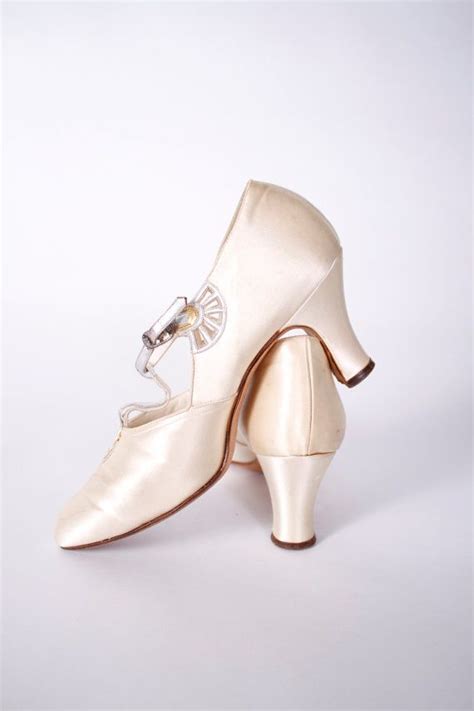 Vintage 1920s Shoes Ivory Satin Art Deco Dancing By Fabgabsbride