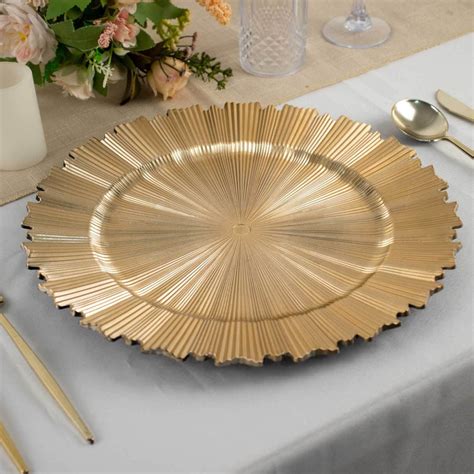 6 Pack 13 Gold Sunray Acrylic Charger Plates Tableclothsfactory