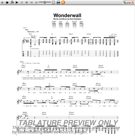 Oasis Wonderwall Guitar Tab