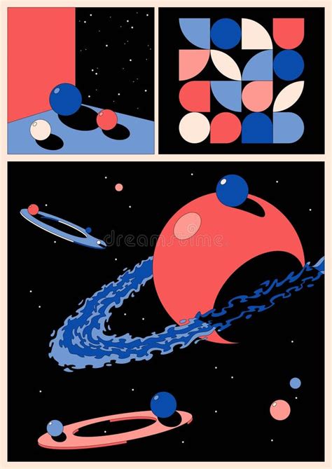 Abstract Space Illustration Geometric Shapes In Outer Space Stock