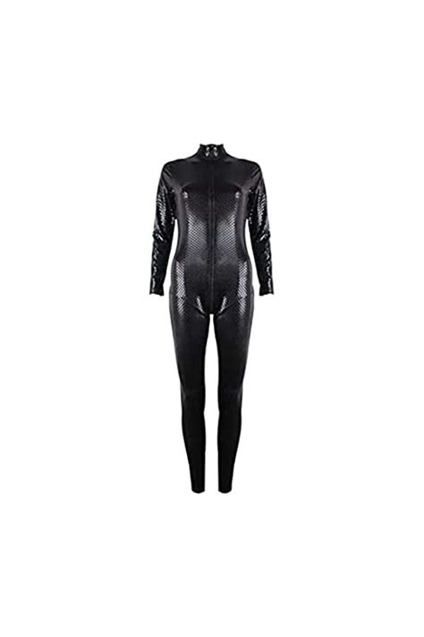 Sexy Wetlook Lingerie Femmes En Cuir Verni Body Avant Zipper Ouvert