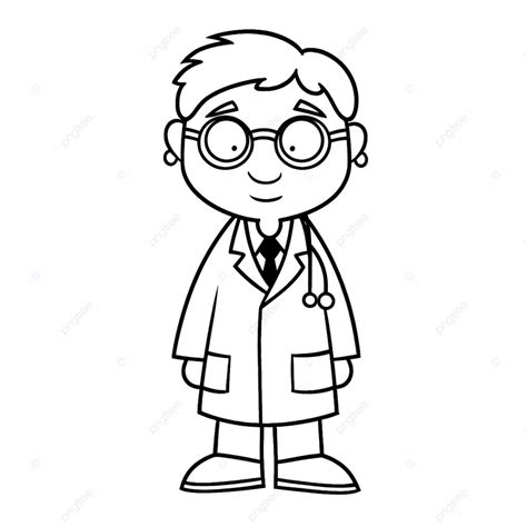 Doctor In Coat And Glasses Coloring Page For Kids Basic Simple Cute