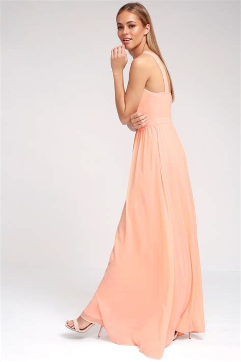 Beautiful Peach Dress Maxi Dress Halter Dress