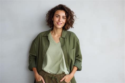 Premium Photo A Woman Wearing A Green Shirt That Says She Is Posing