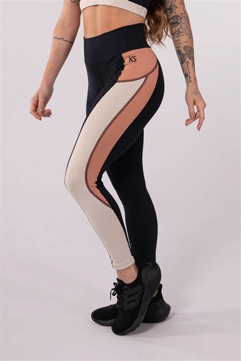 Calça Legging Recorte Tricolor Preto Nude Off White Ref K A Kaisan