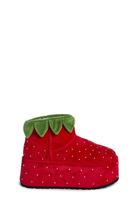 Dolls Kill X Strawberry Shortcake Strawberry Platform Booties Slippers