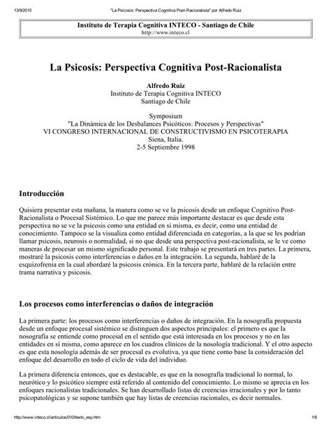 Pdf La Psicosis Perspectiva Cognitiva Post­racionalista