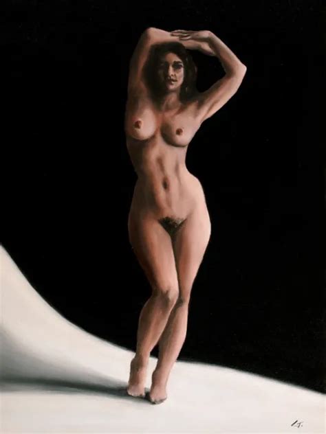 ORIGINAL SIGNED OIL Painting Akt Nude Erotik FKK Beach Woman Female