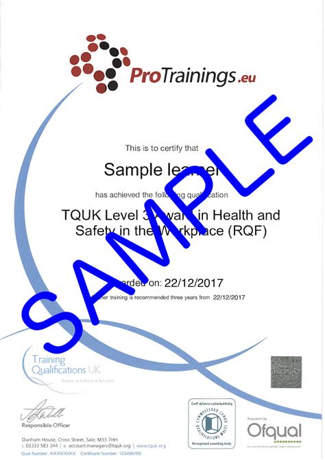 Tquk Level Award In Health And Safety In The Workplace Rqf Course