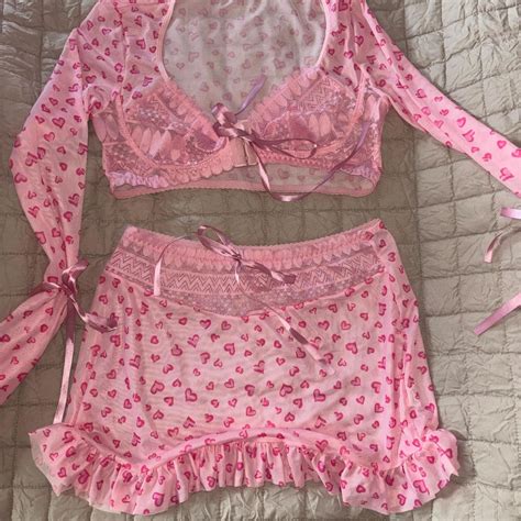 Pink Lingerie Set Tried On One Time Never Worn Out Depop