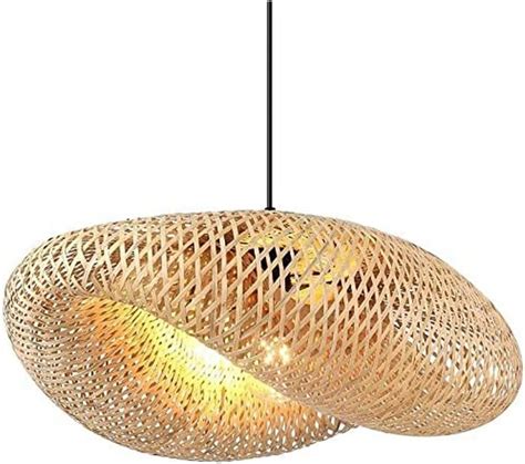 Lustre En Bambou Et Rotin Rétro Lampe À Suspension En Bois Tissé À La