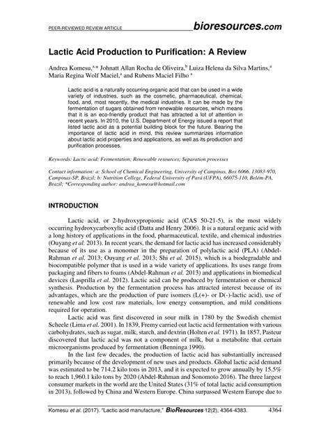 (PDF) Lactic acid production to purification: A review 