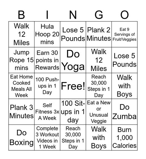 Workout Bingo Card