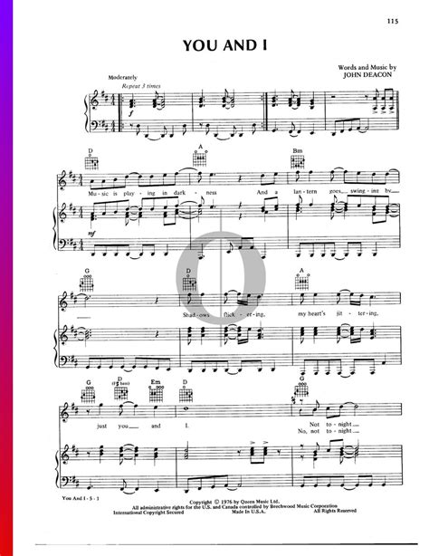 You And I Queen Piano Sheet Music Oktav