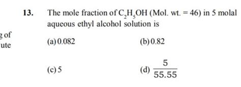 The Mole Fraction Of C H Oh Mol Wt In Molal Aqueous