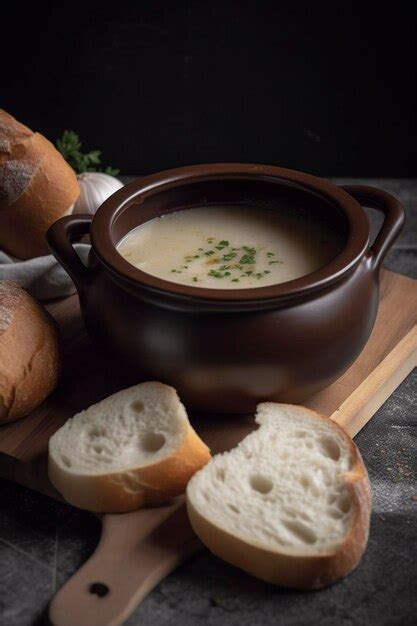 Illustration A Bowl Of Hot Soup And Bread Generative Ai Premium AI Generated Image