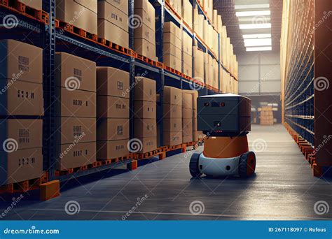 Robot Works in a Logistics Warehouse Stock Image - Image of generative ...