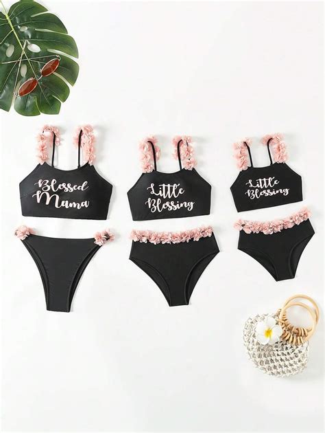 Conjunto De Bikini Con P Talos D De Flor Para Ni A Joven Conjuntos A Juego Madre E Hija Se