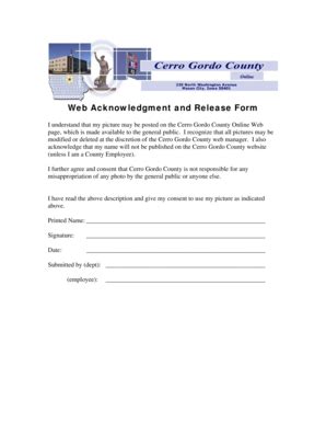 Fillable Online Co Cerro Gordo Ia Web Acknowledgment And Release Form