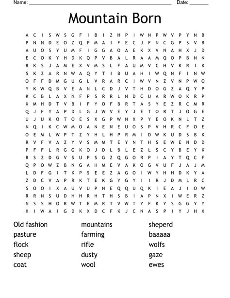 Mountain Born Word Search Wordmint