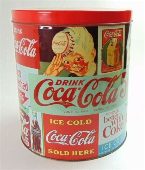 Large Vintage Coca Cola Collectible Popcorn Tin Can Container Decor