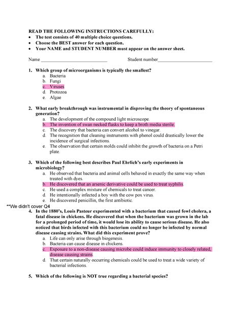 MBIO 1220 Midterm 1 READ THE FOLLOWING INSTRUCTIONS CAREFULLY The