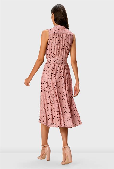 Shop Polka Dot Print Crepe Elastic Waist Shirtdress Eshakti