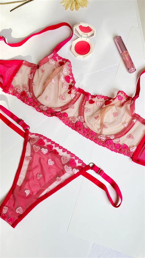 Sheer Bra And Panty Set Bra And Panty Set Patterned Bra Pink Bra Lingerie Set Elegant