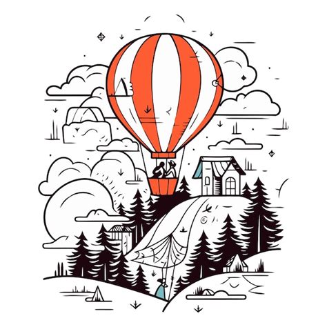 Premium Vector Hot Air Balloon In The Sky Over The Forest