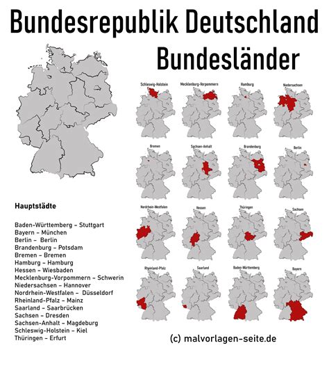 Wie heißen 16 Bundesländer von Deutschland und ihre Hauptstädte