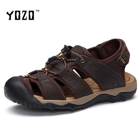 Men Sandals Genuine Leather Sandals Men Fashion Hook & Loop Comfortable ...