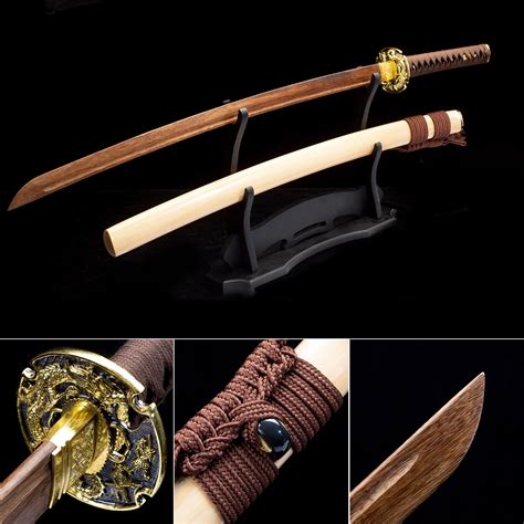 Practice Wooden Katana Handmade Brown Wooden Blade Unsharpened Katana