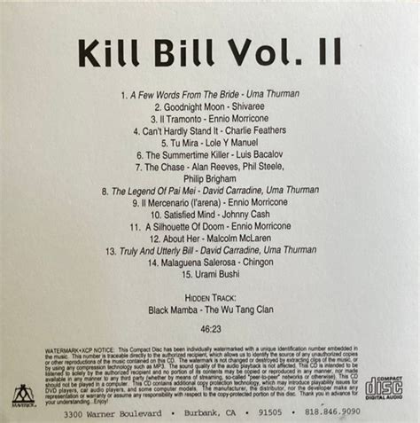 Kill Bill Vol 2 Original Soundtrack 2004 Watermarked Cdr Discogs