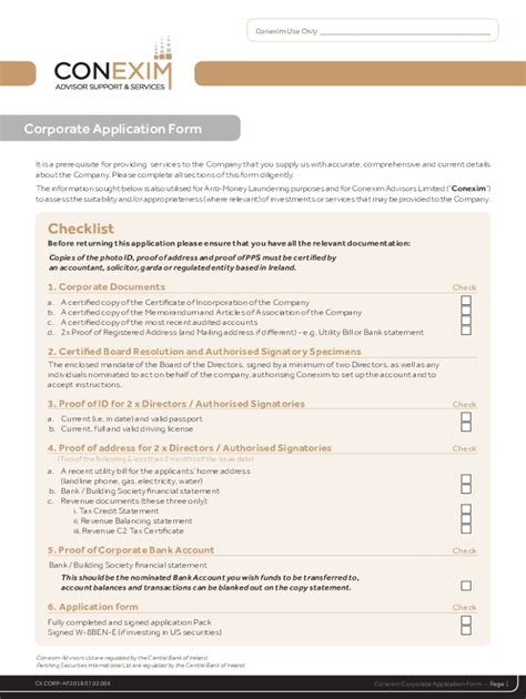 Fillable Online Corporate Application Form Conexim Ie Fax Email Print
