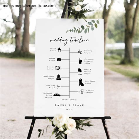 Wedding Itinerary Sign Template Eucalyptus Greenery Wedding Etsy