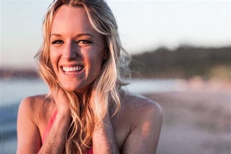 Happy Beautiful Woman In Bikini On The Beach Del Colaborador De Stocksy Take A Pix Media